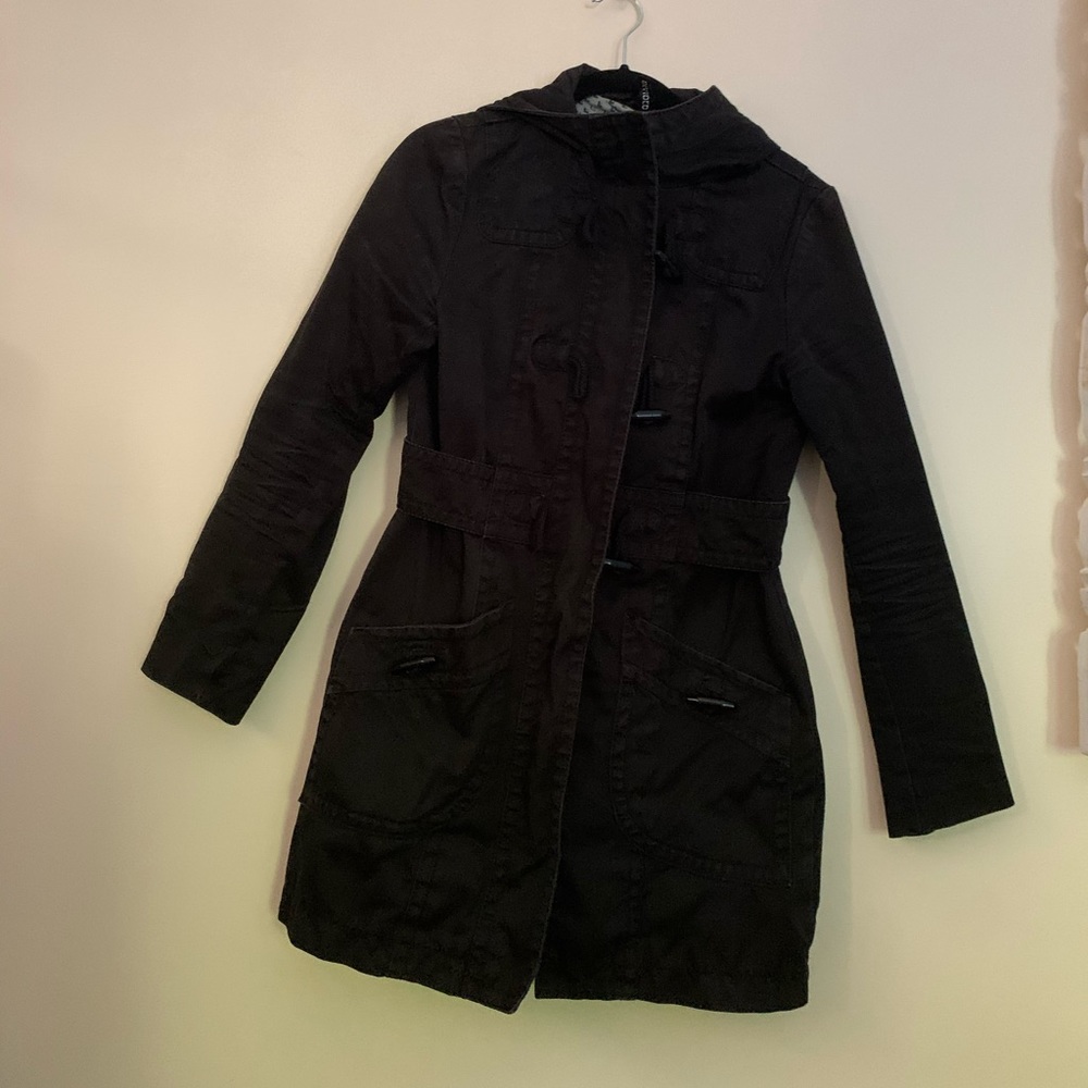 Black Cargo Mid Length Jacket Size 8
